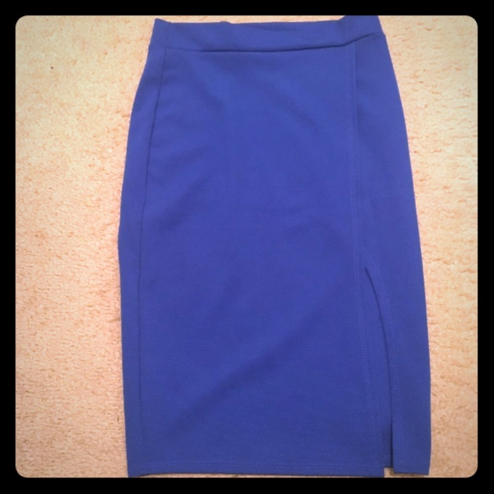 Blue Pencil Skirt w Slit